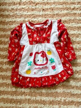 Vintage Hello Kitty Red Floral Apron-Front Dress